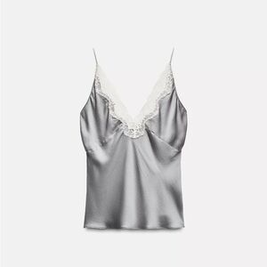 Zara Satin Effect Silver/Gray Lace Top